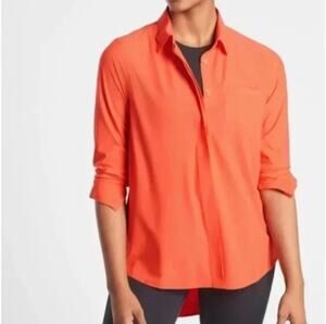 Athleta Urbanite Size XS Orange High Low Button Down Shirt Slit Sleeve Tunic